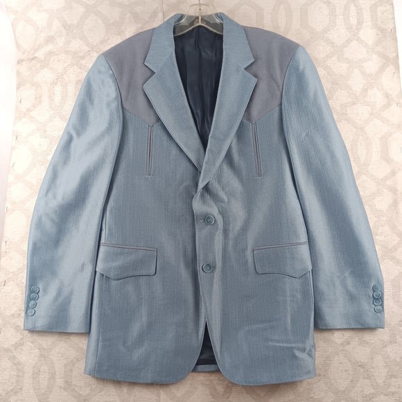 Larry Mahan Cowboy Collection Western Blazer Blue Gray Western Style Mens 38R